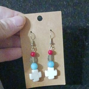 Handmade Colorful Beaded Cross Earrings